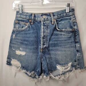 AGOLDE Dee Short Womens 25 Blue Excellent Distressed High Rise Denim A9029-1206
